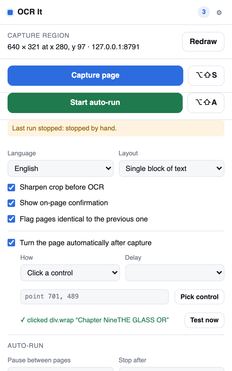 The settings panel, with Layout set to Auto